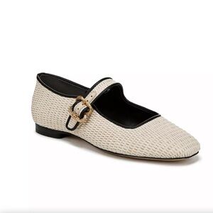 Sam Edelman Michaela Mary Jane Flat - Linen Raffia Ivory Black NIBox Size 8
